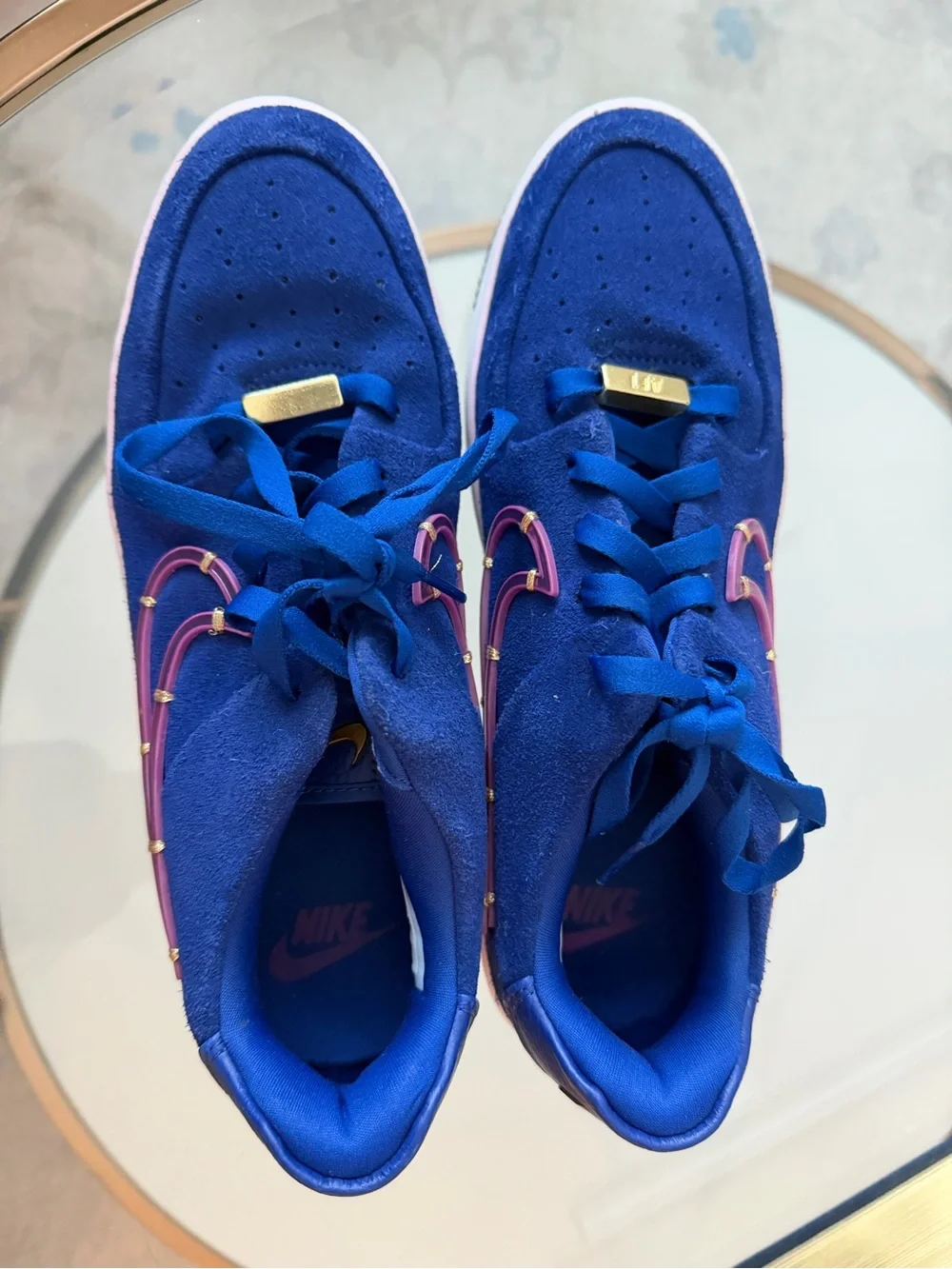 Nike Women Royal Blue Suede Sneakers with Pink Swoosh